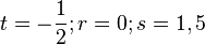 t= - \frac{1}{2} ; r=0 ; s=1,5 