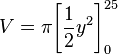 V=\pi \Bigg[\frac{1}{2}y^2\Bigg]_{0}^{25}