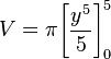 V=\pi \Bigg[\frac{y^5}{5}\Bigg]_{0}^{5}